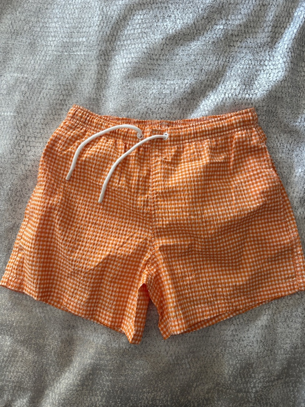 Zara Orange and White Gingham Swim Trunks with Drawstring